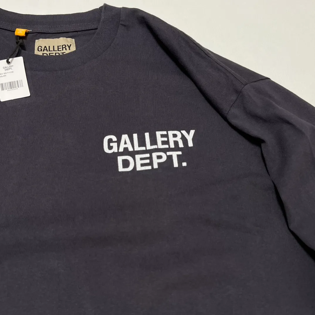 GALLERY DEPT. SOUVENIR L/S TEE Black Basic English Logo Long Sleeves Washed Black S-XL Heavy Washed Vintage Cylindrical Seamless Linen Cotton Fabric